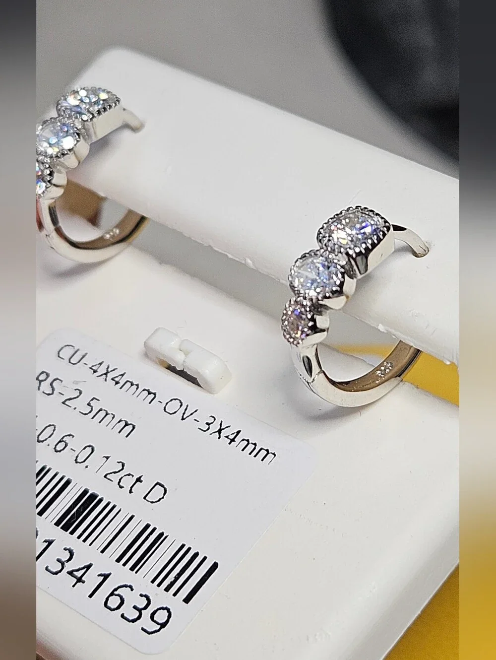Certified Moissanite 3-Stone Halo Huggies .925 Sterling Silver NWT